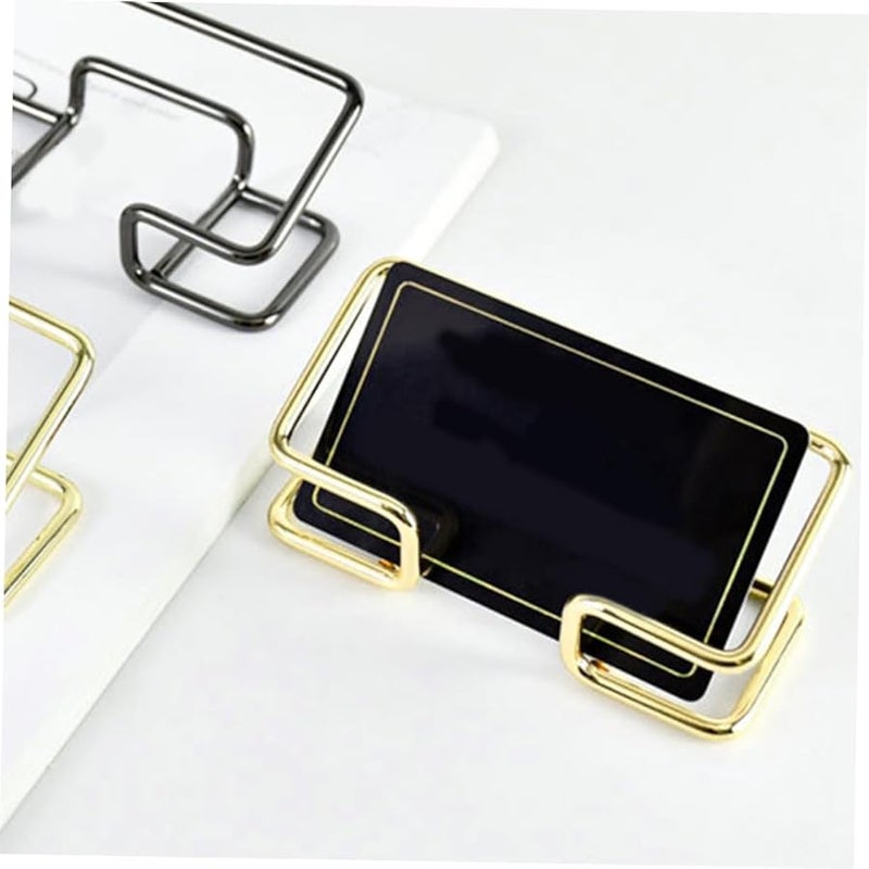 Golden Metal Business Card Holder Hollow Design Vertical Display Stand for Office Desk - Image 4
